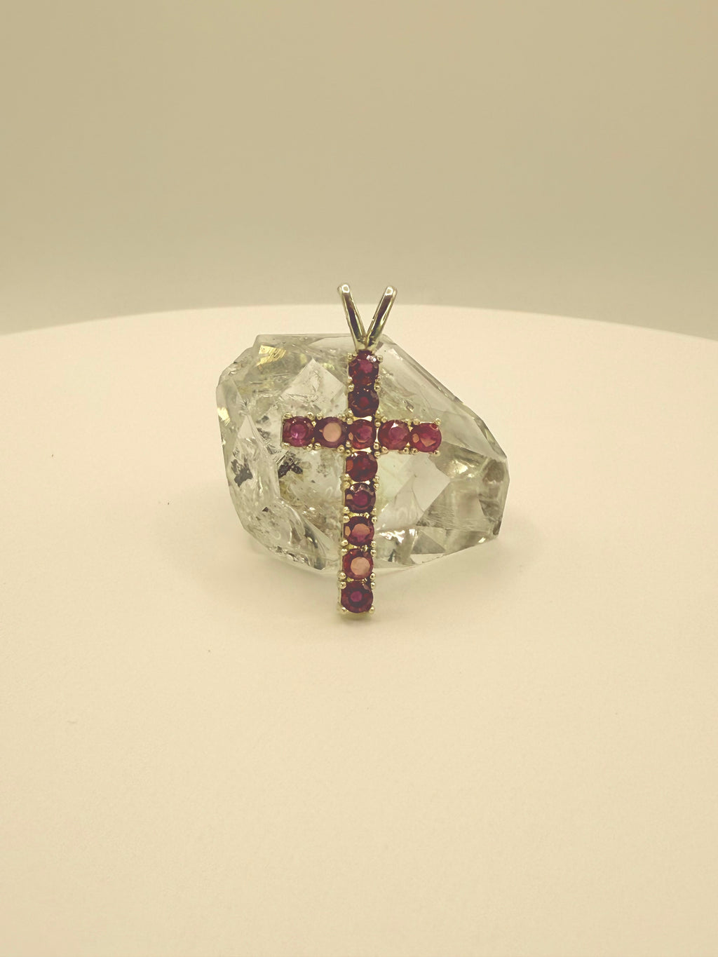 Beautiful 10k Yellow Gold Natural Ruby Cross Pendant.