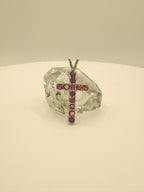 10k yellow gold ruby cross pendant with prong-set ruby gemstones and top bail loop