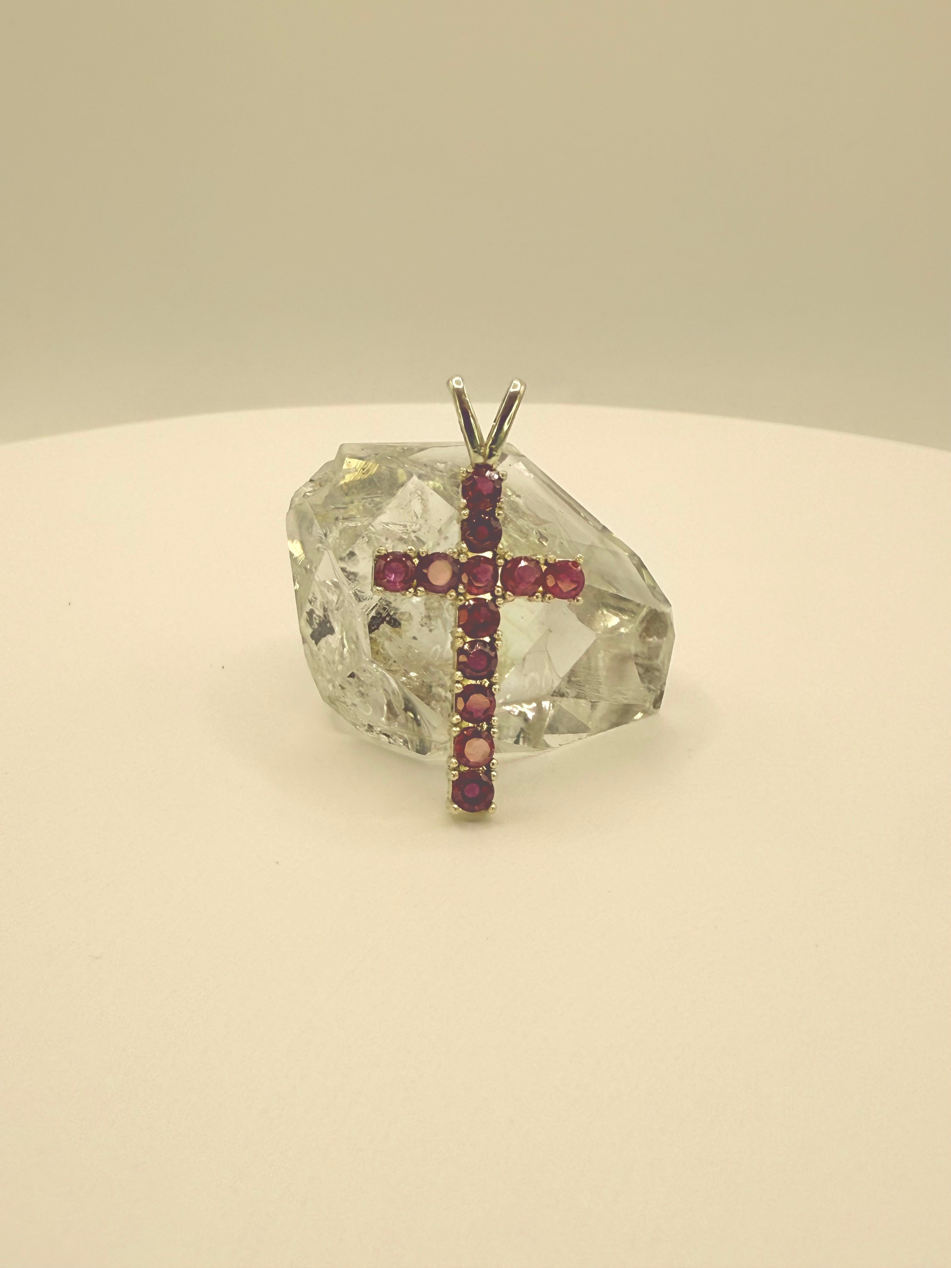 Beautiful 10k Yellow Gold Natural Ruby Cross Pendant.