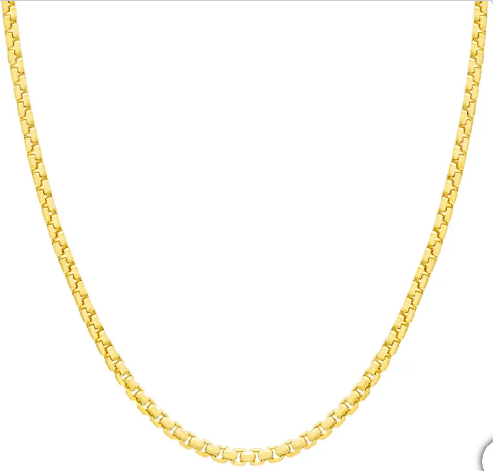 14kt Gold Diamond Cut Round Box Chain