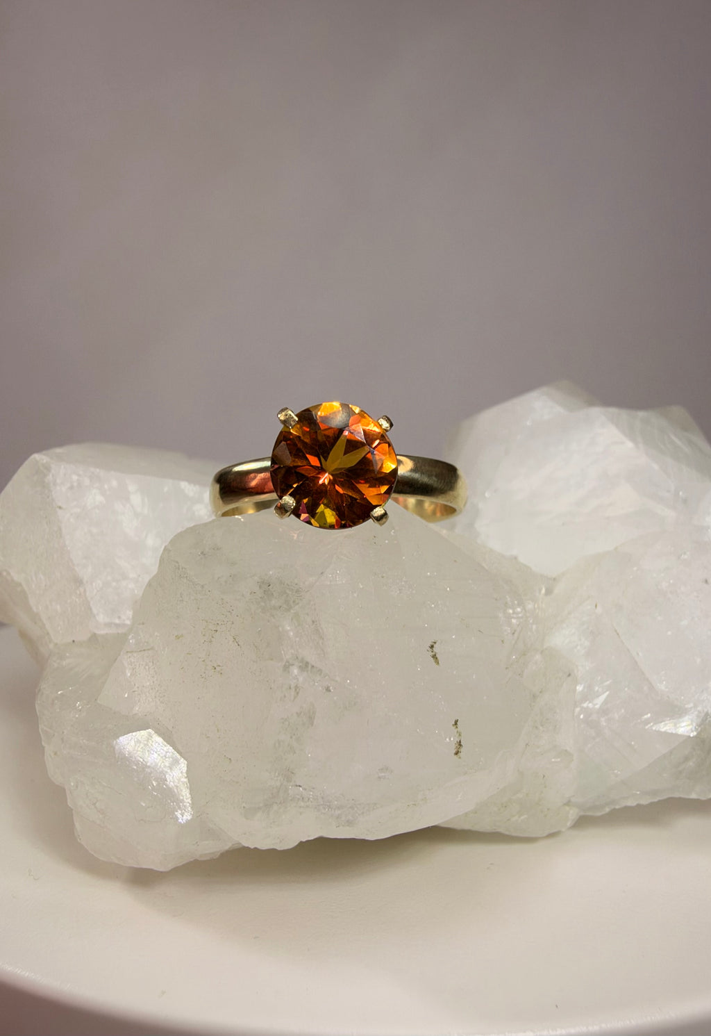 14k Yellow Gold Round Natural Orange Mystic Topaz Ring