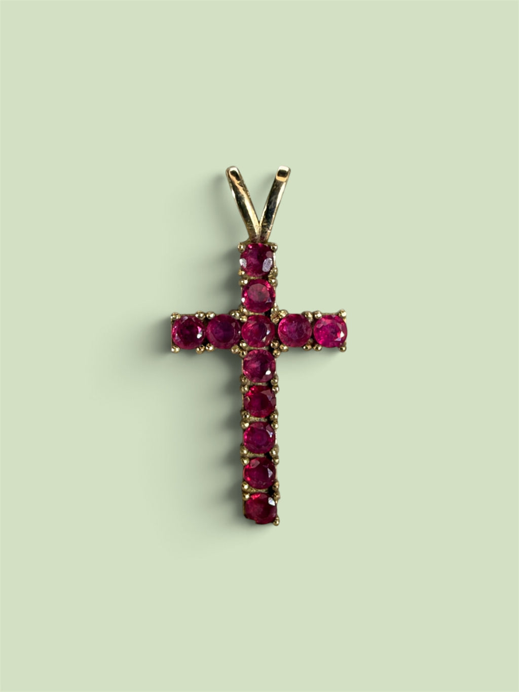 10k Yellow Gold Natural Ruby Cross Pendant