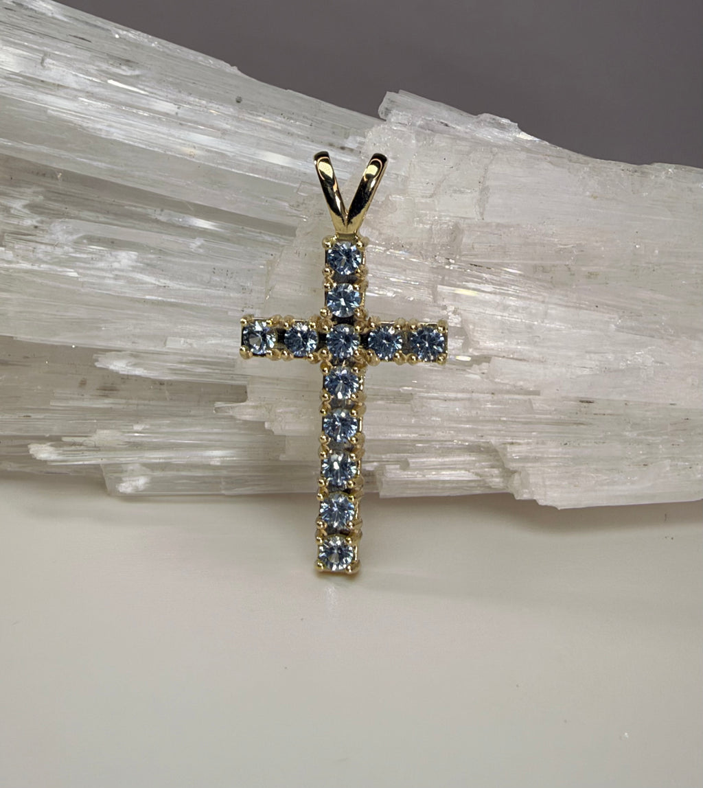 10k Yellow Gold Aquamarine Cross Pendant