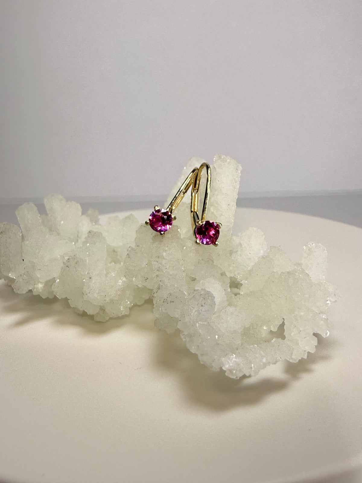 14k Yellow Gold Natural Pink Sapphire Latch back Earrings