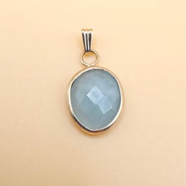 Aquamarine Rose Cut Cabochon Pendant 14k Yellow Gold