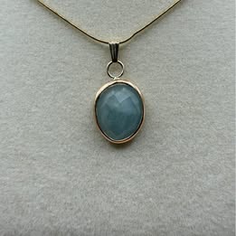 Aquamarine Rose Cut Cabochon Pendant 14k Yellow Gold
