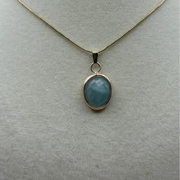 Aquamarine Rose Cut Cabochon Pendant 14k Yellow Gold