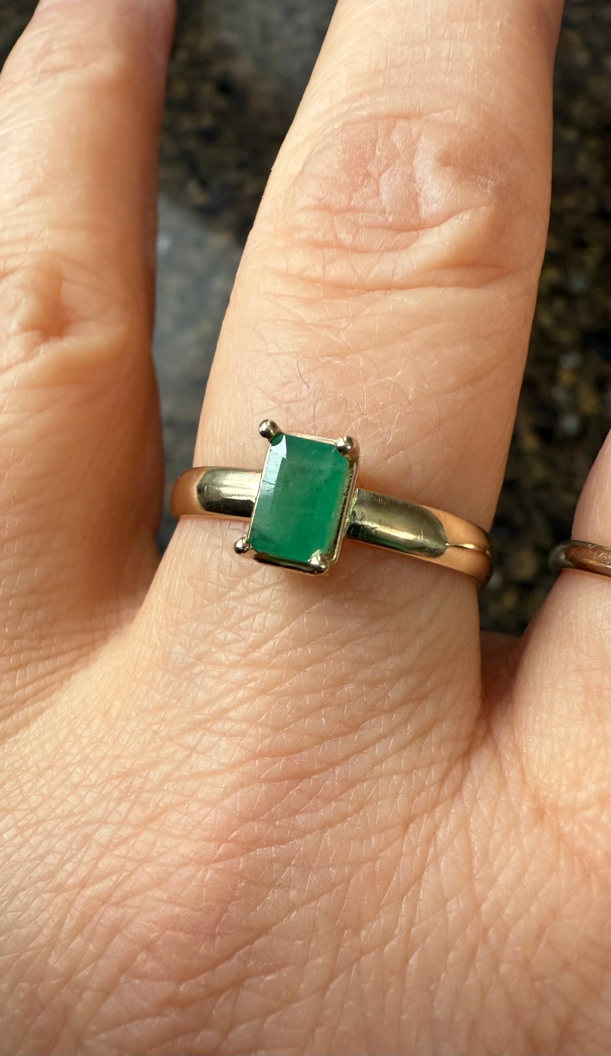 14k Yellow Gold Natural Columbian Emerald Ring