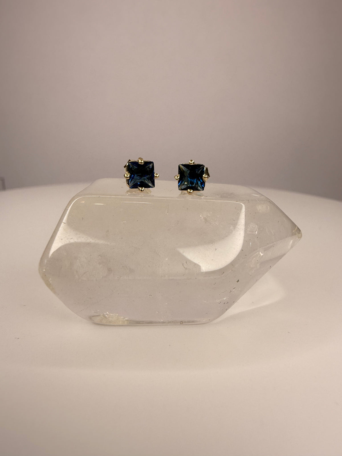 10k Yellow Gold Natural Princess Cut Sapphire Earrings 4mm