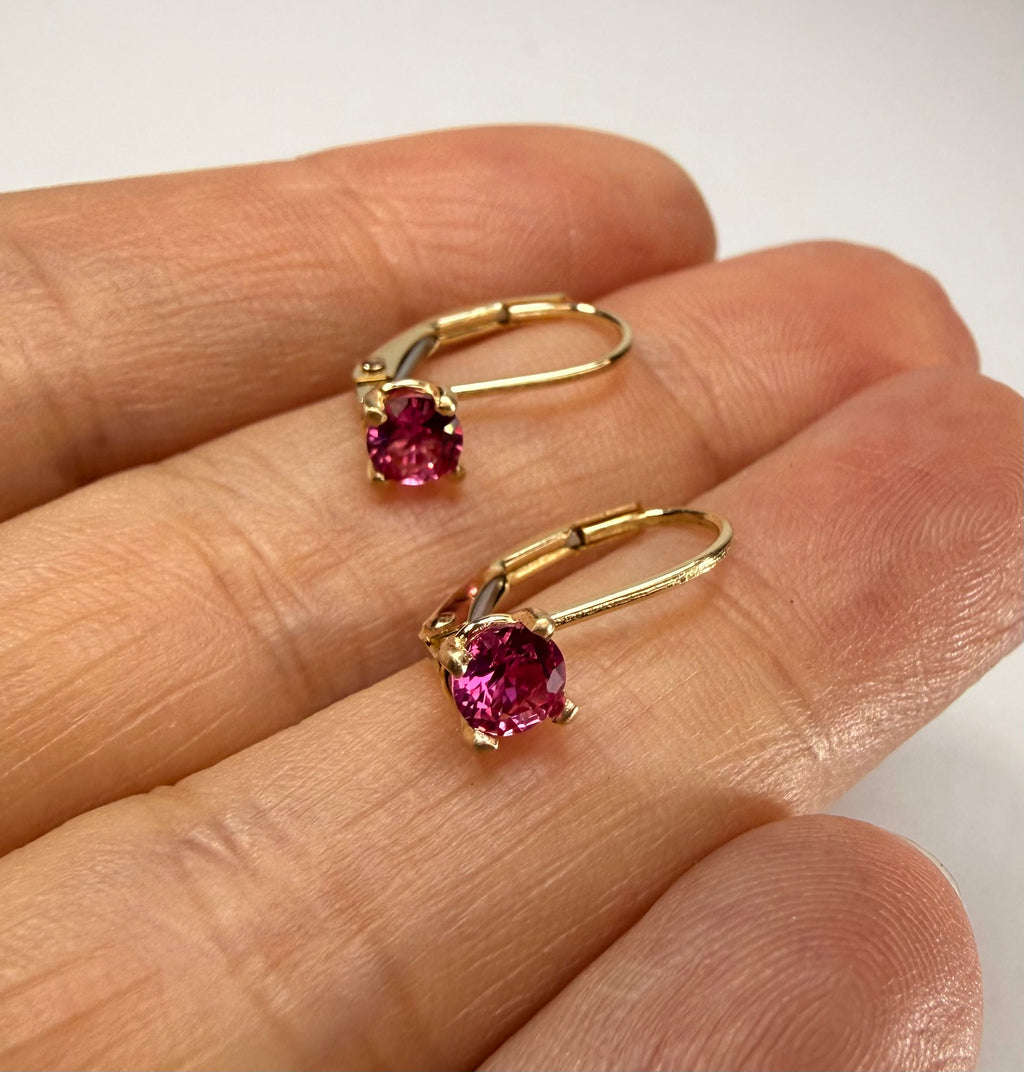 14k Yellow Gold Natural Pink Sapphire Latch back Earrings