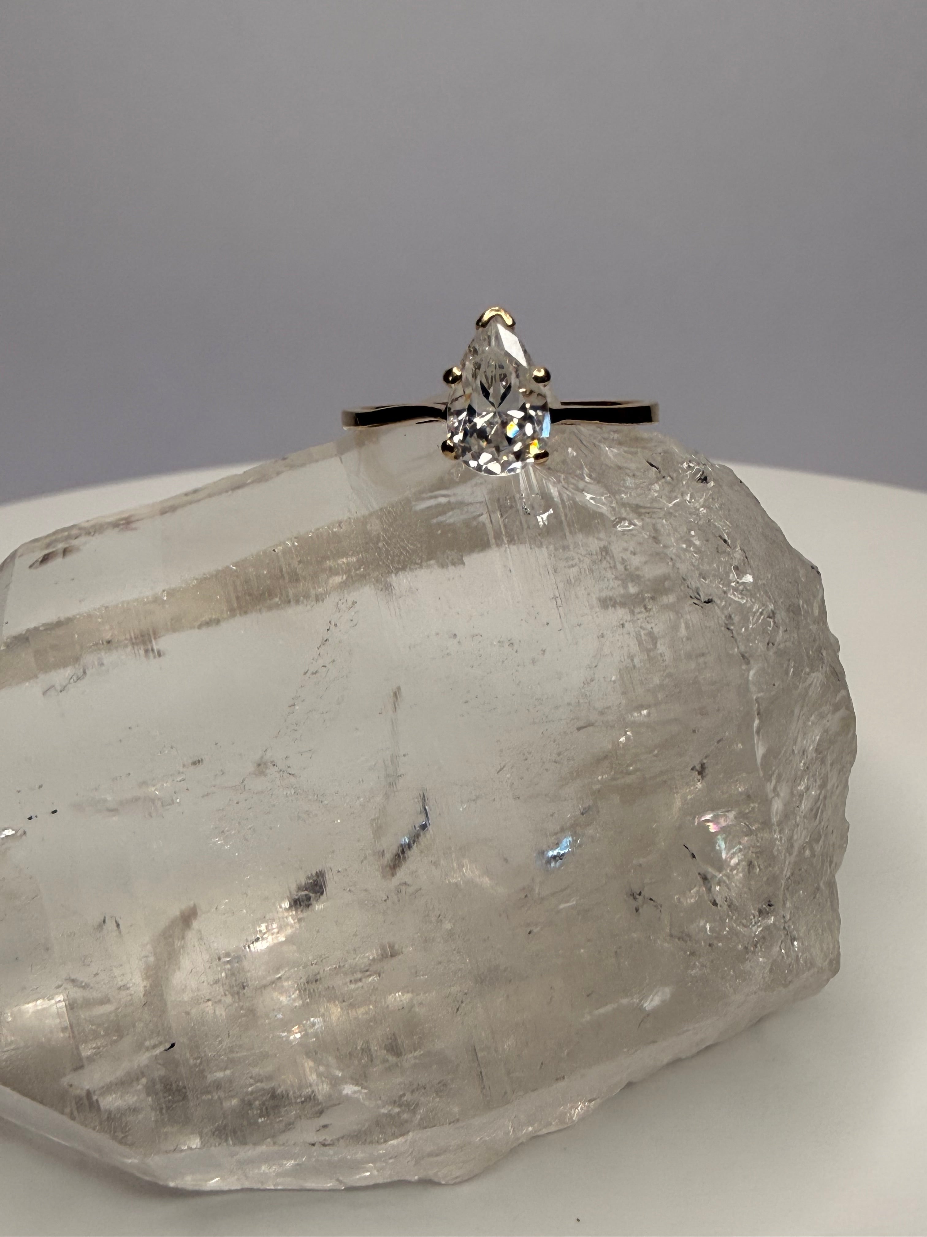 14k Yellow Gold Lab Created Diamond Teardrop Cut Ring