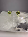 14k Gold Natural Peridot Princess Cut Stud Earrings