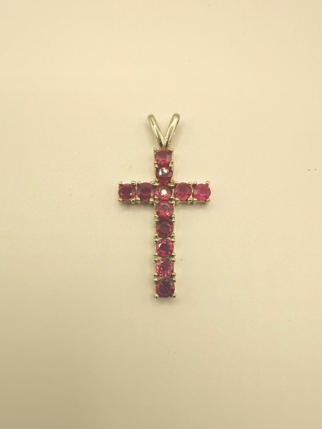 Beautiful 10k Yellow Gold Natural Ruby Cross Pendant.