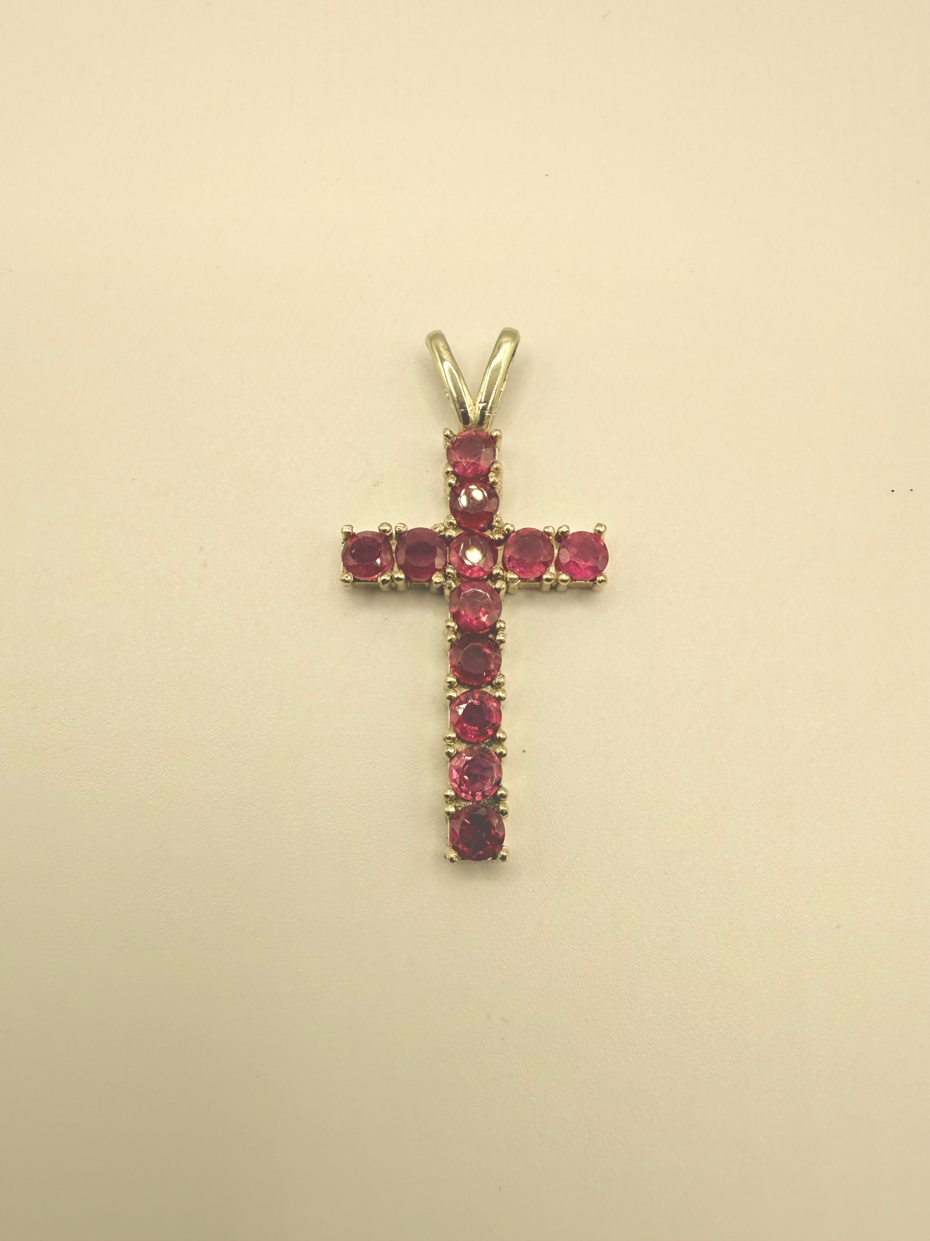 Beautiful 10k Yellow Gold Natural Ruby Cross Pendant.