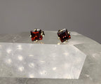 10K Yellow Gold Natural Mozambique Garnet Stud Earrings | 4mm Princess Cut