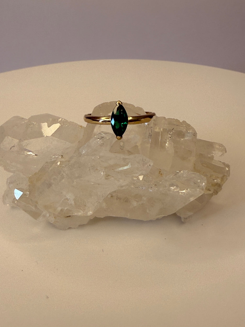 14k Yellow Gold Marquise Cut Natural Zambian Emerald Ring