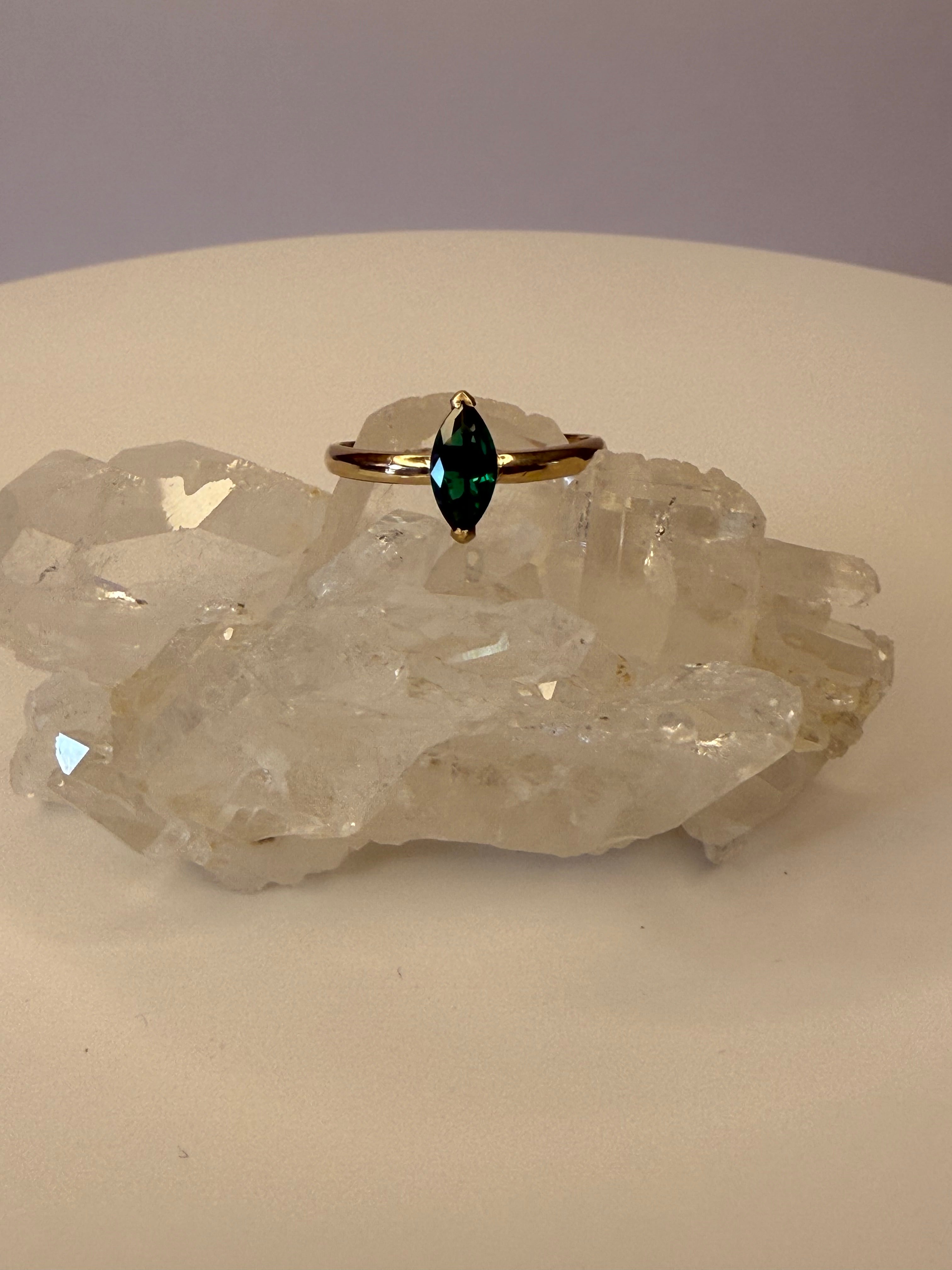 14k Yellow Gold Marquise Cut Natural Zambian Emerald Ring