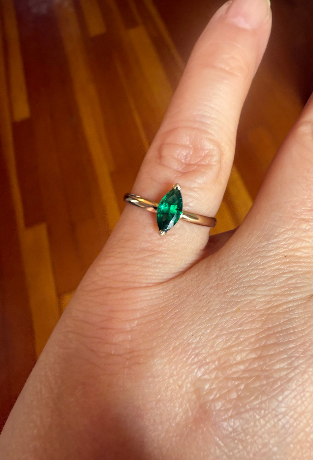 14k Yellow Gold Marquise Cut Natural Zambian Emerald Ring