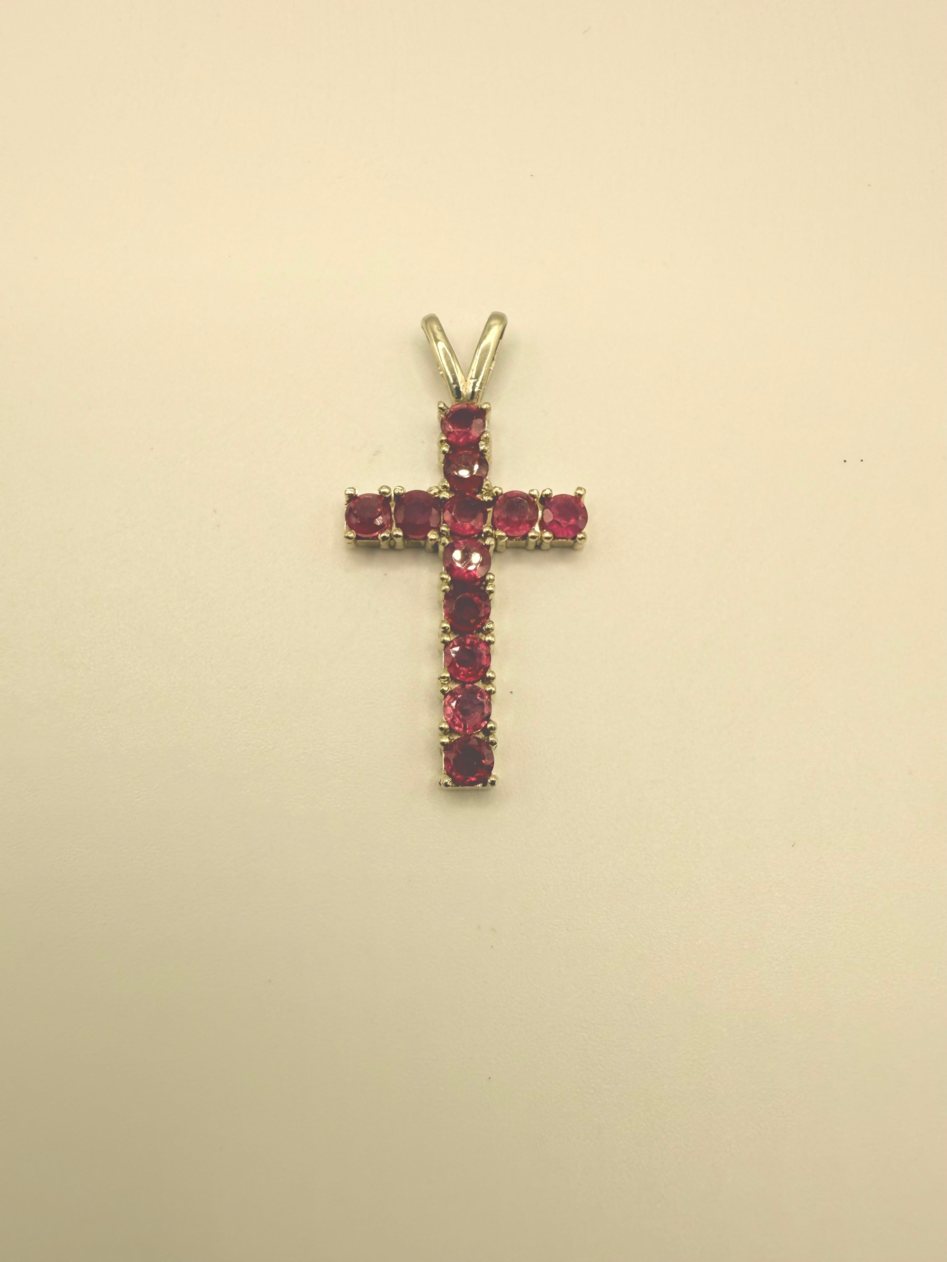 Beautiful 10k Yellow Gold Natural Ruby Cross Pendant.