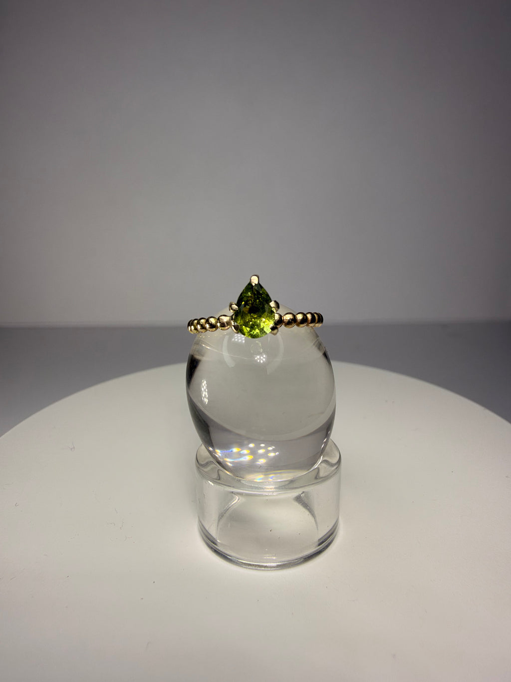 14k Yellow Gold Pear Cut Natural Green Tourmaline Ring