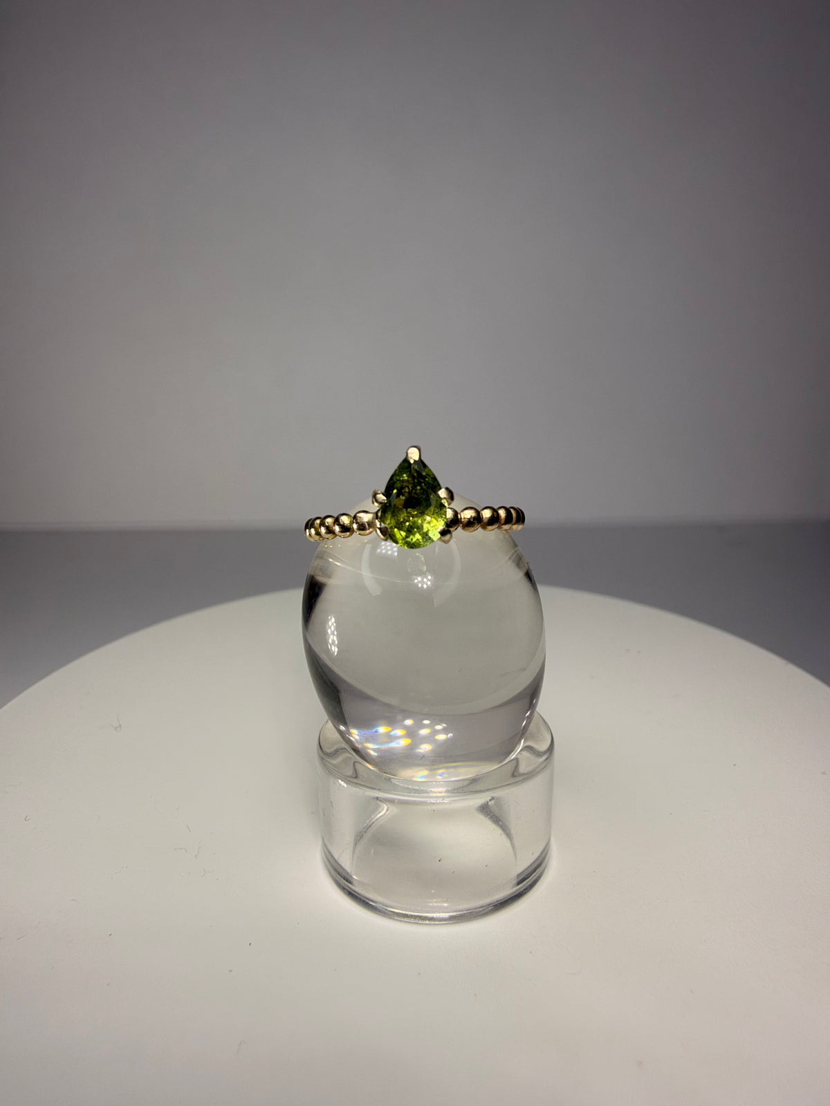 14k Yellow Gold Pear Cut Natural Green Tourmaline Ring