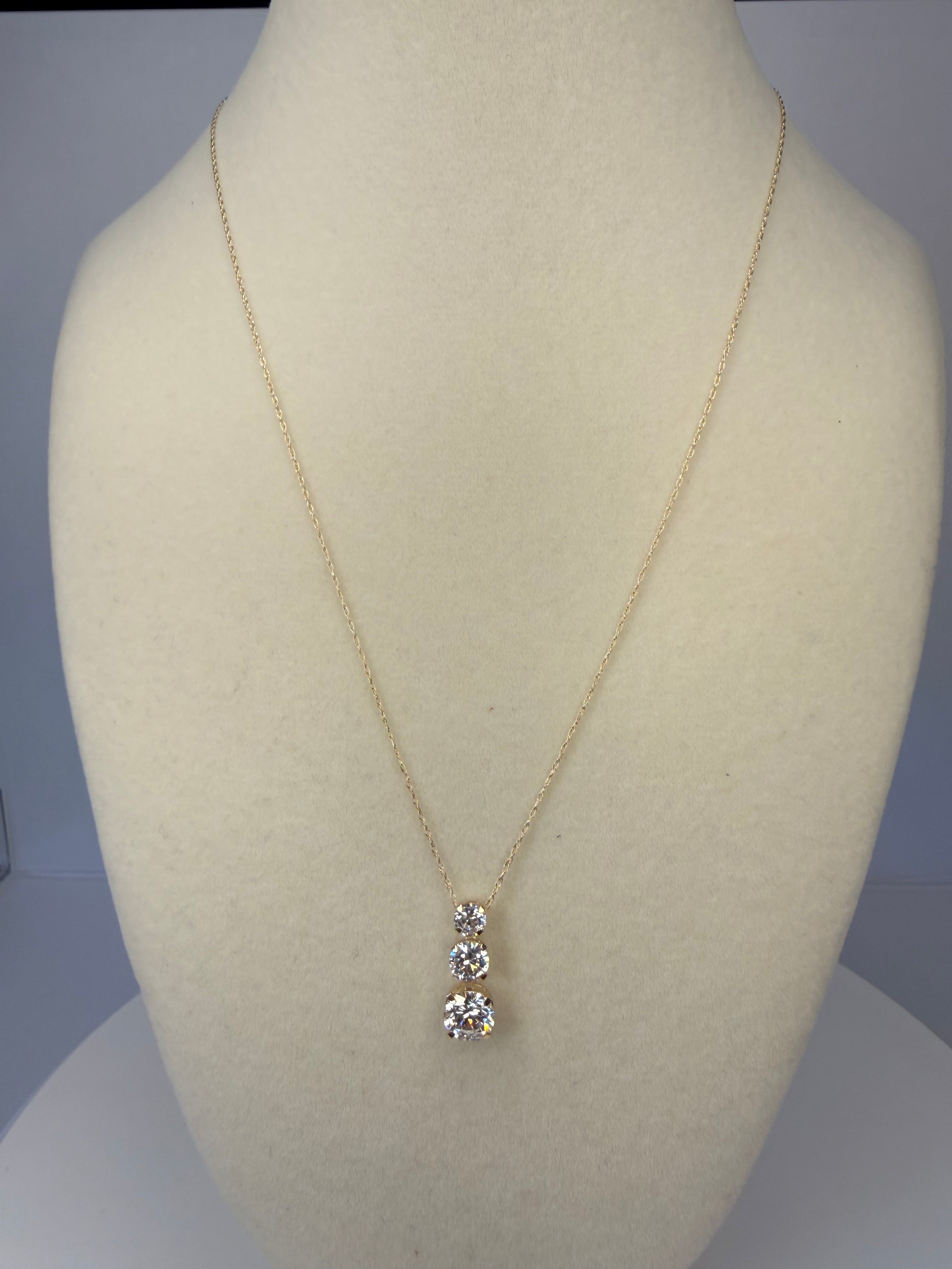 10k Yellow Gold 3 Stone Cubic Zirconia Necklace