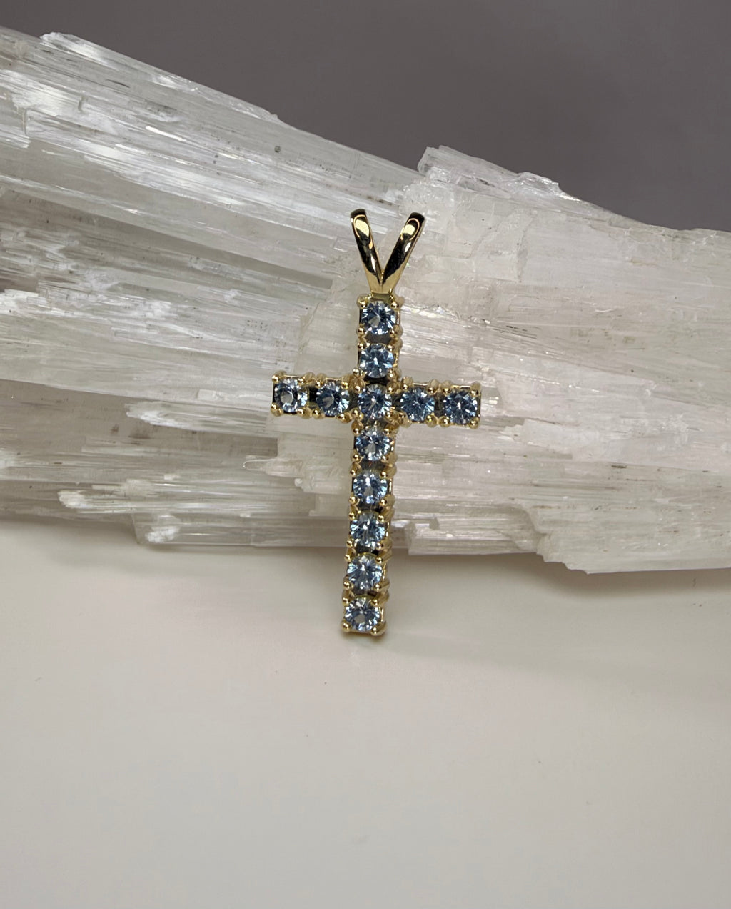 10k Yellow Gold Aquamarine Cross Pendant