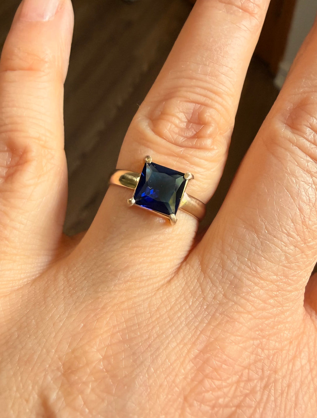 14k Yellow Gold Natural Princess Cut Sapphire Ring