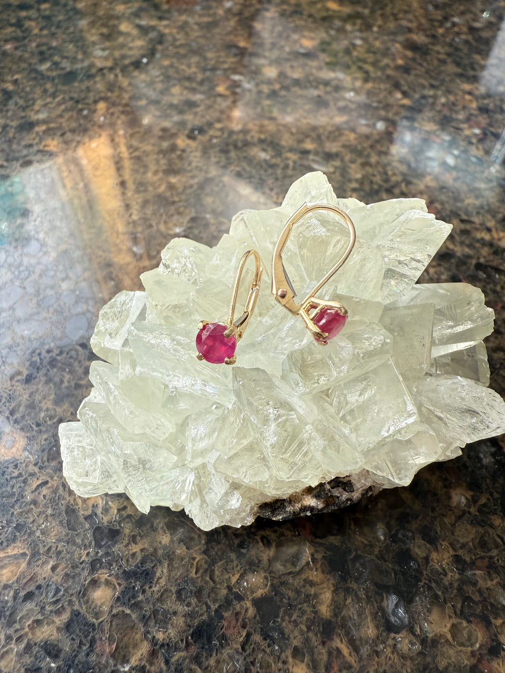 14k Yellow Gold Natural Ruby Earrings.
