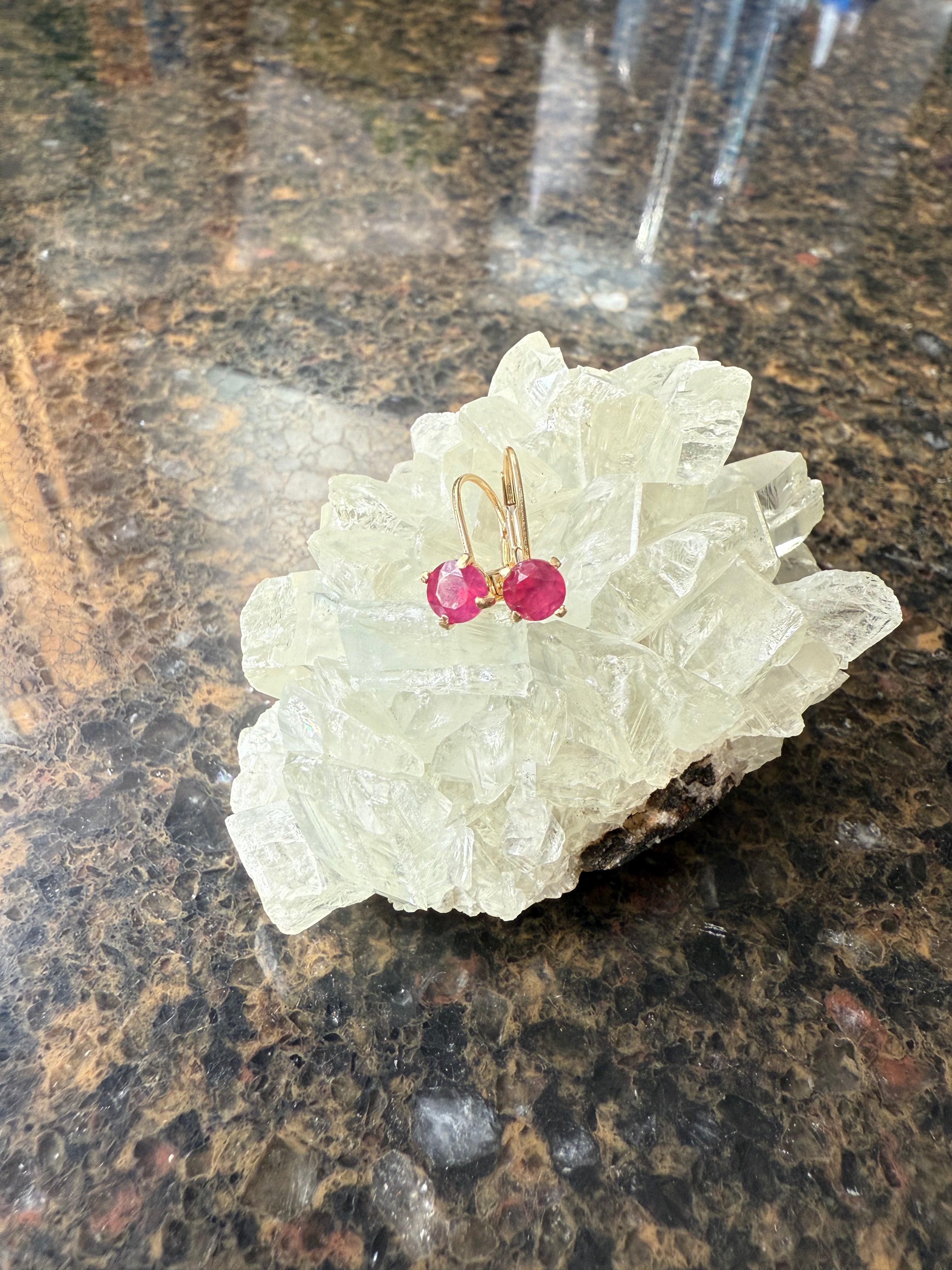 14k Yellow Gold Natural Ruby Earrings.