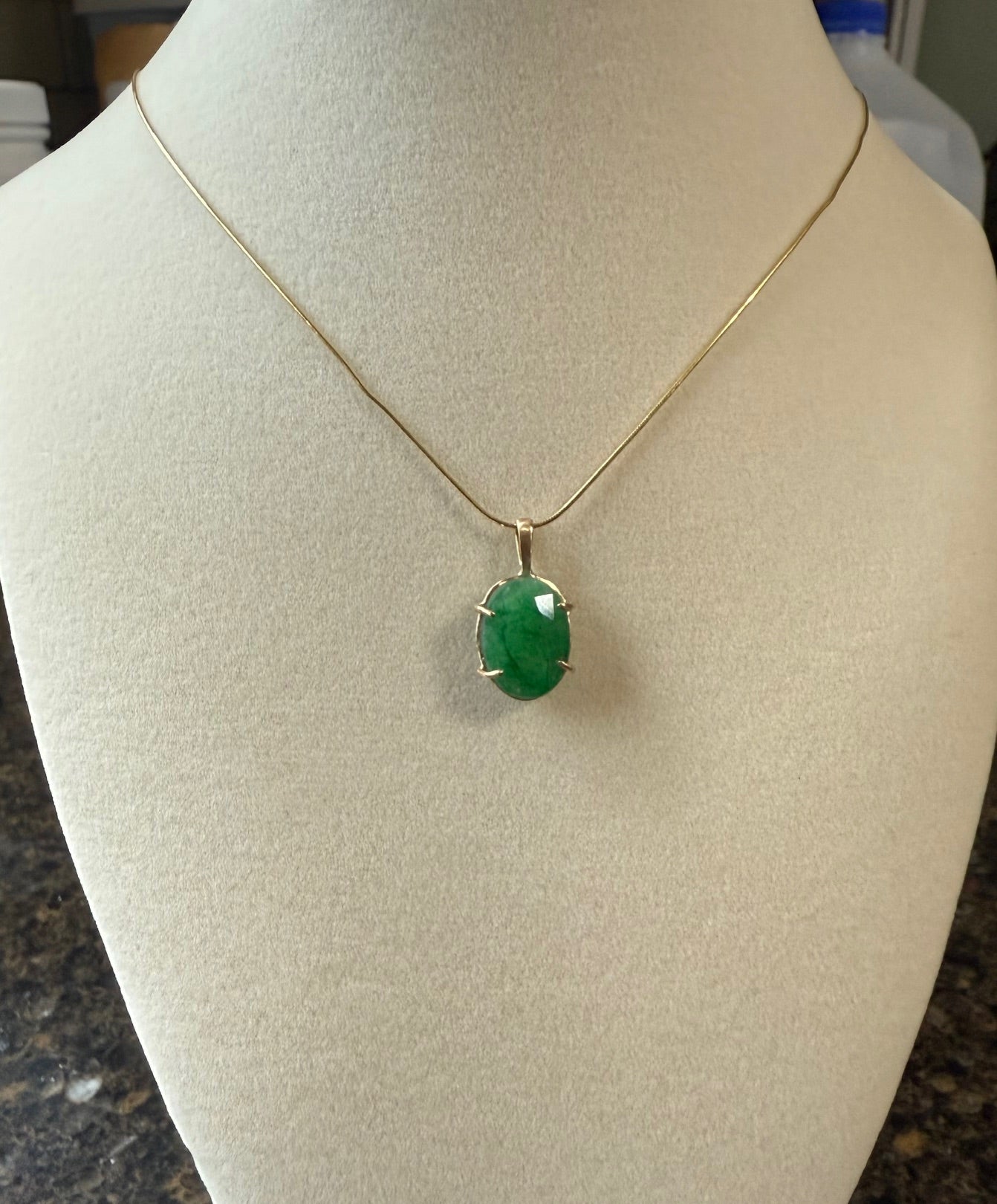 14k Yellow Gold Natural Emerald Pendant