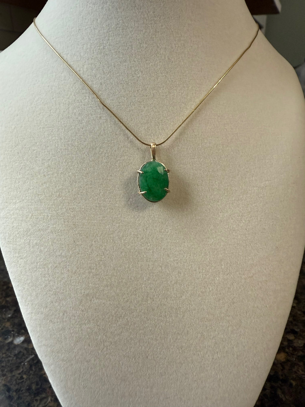 14k Yellow Gold Natural Emerald Pendant