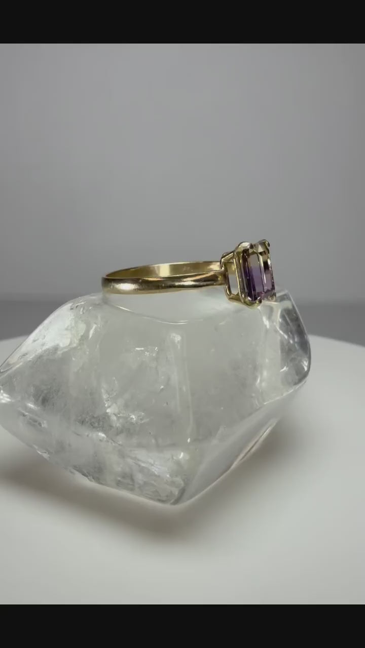 14k Yellow Gold Emerald Cut Natural Ametrine Ring