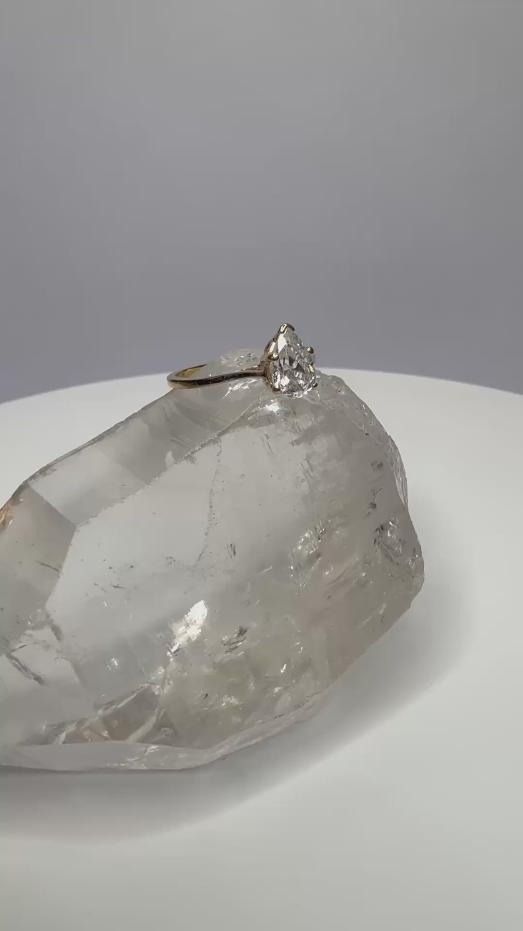 14k Yellow Gold Lab Created Diamond Teardrop Cut Ring