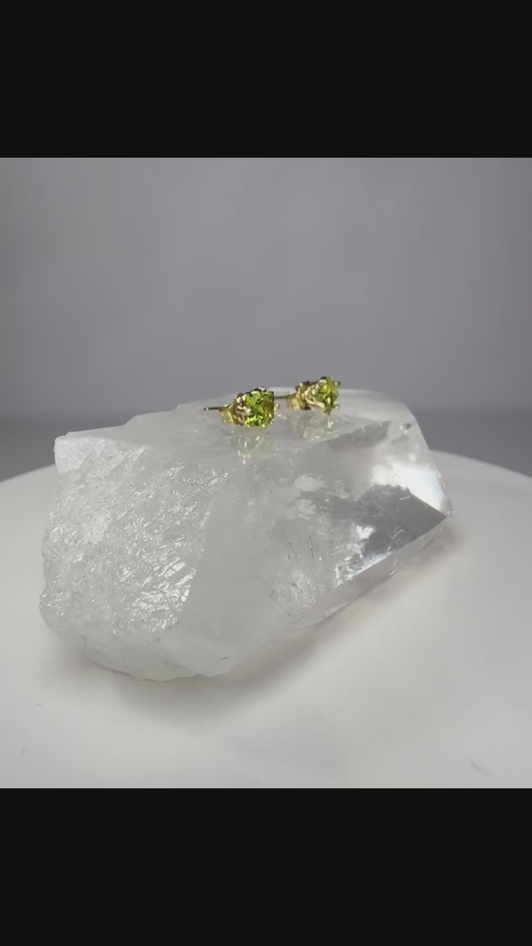 14k Gold Natural Peridot Princess Cut Stud Earrings