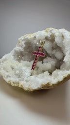10k Yellow Gold Natural Ruby Cross Pendant
