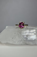 14k Yellow Gold Cushion Checkerboard Cut Natural Pink Mystic Topaz Ring