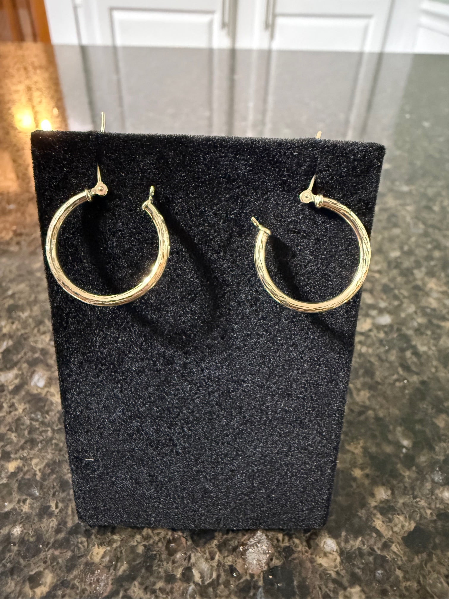10k Gold Textured Hoop Earrings