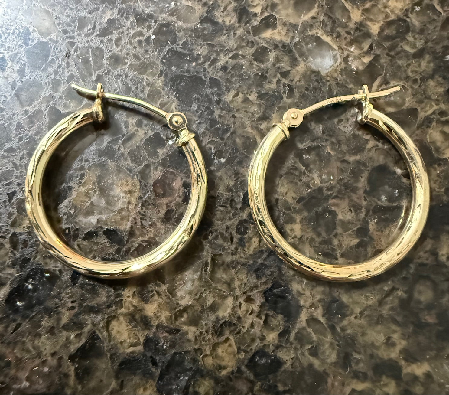 10k Gold Textured Hoop Earrings